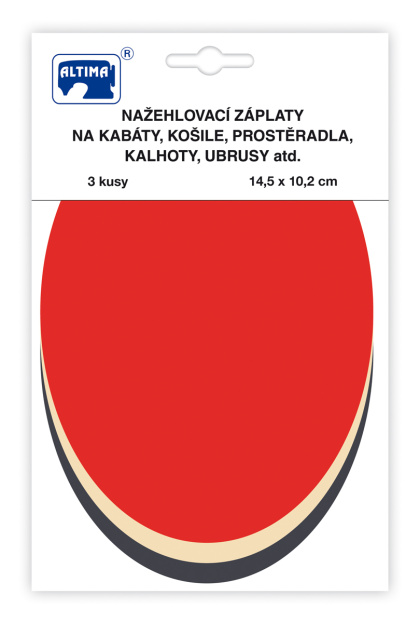 Nažehlovací záplaty jednobarevné ovály 3 ks - červená smetanová tm.šedá